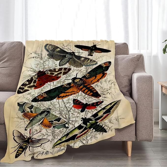Tijuboni Moth Insect Throw Blanket Moth Gifts for Girls Women Boys Men Kids Adults Soft Flannel Fleece Blanket for Couch Sofa Bed Home Decor 50"x60"