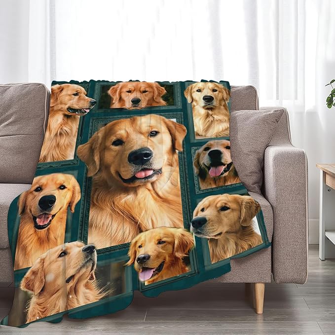 Tijuboni Golden Retriever Throw Blanket Dog Gifts for Girls Boys Women Men Kids Adults Soft Flannel Fleece Blanket for Couch Sofa Bed Home Decor 60"x80"