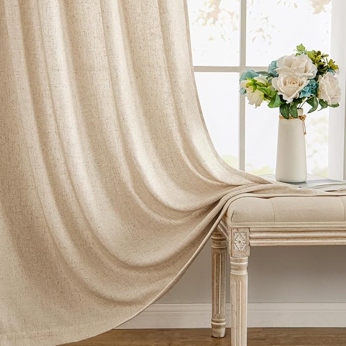 MIULEE Non-See-Through Privacy Linen Curtains 2 Panels, Light Filtering Window Curtains Farnhouse Textured Back Tab Semi Sheer Drapes for Bedroom Living Room, 52 x 84 Inches Long, Light Brown