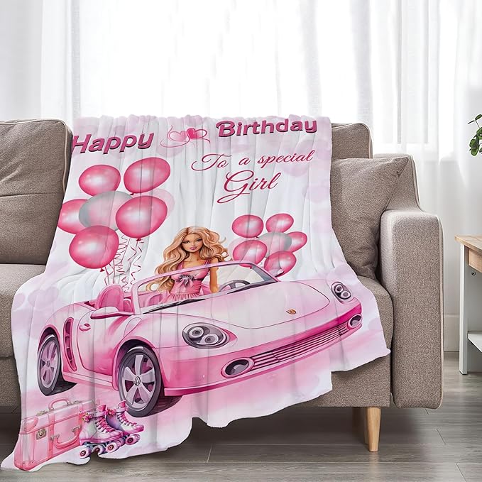 Tijuboni Pink Doll Love Throw Blanket Birthday Gifts for Girls Women Kids Adults Soft Flannel Fleece Blanket for Couch Sofa Bed Home Decor 40"x50"