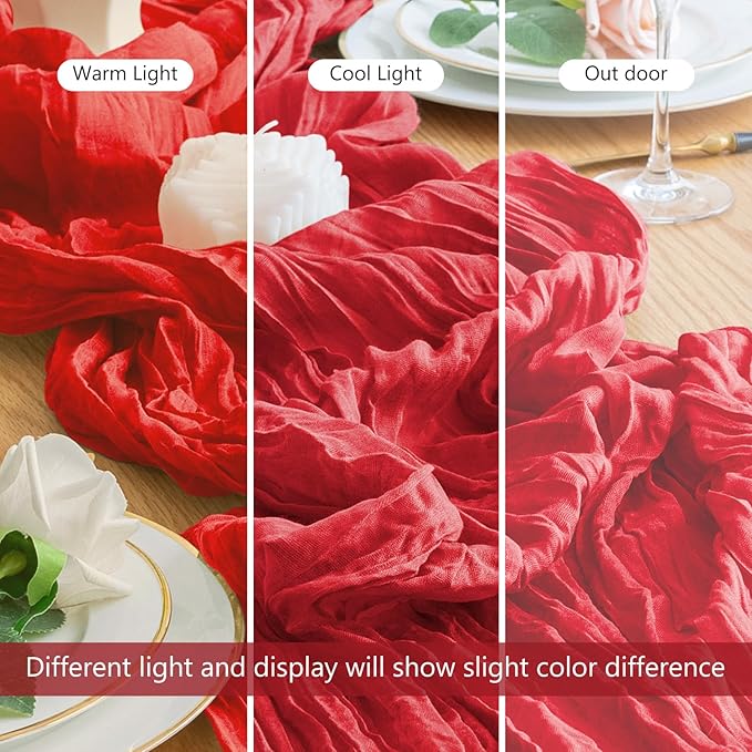 Wokceer Cheesecloth Table Runner Christmas 10FT Red Boho Gauze Fall Cheese Cloth Table Runner for Party Long Rustic Sheer Table Runners for Baby Bridal Shower Wedding Easter Table