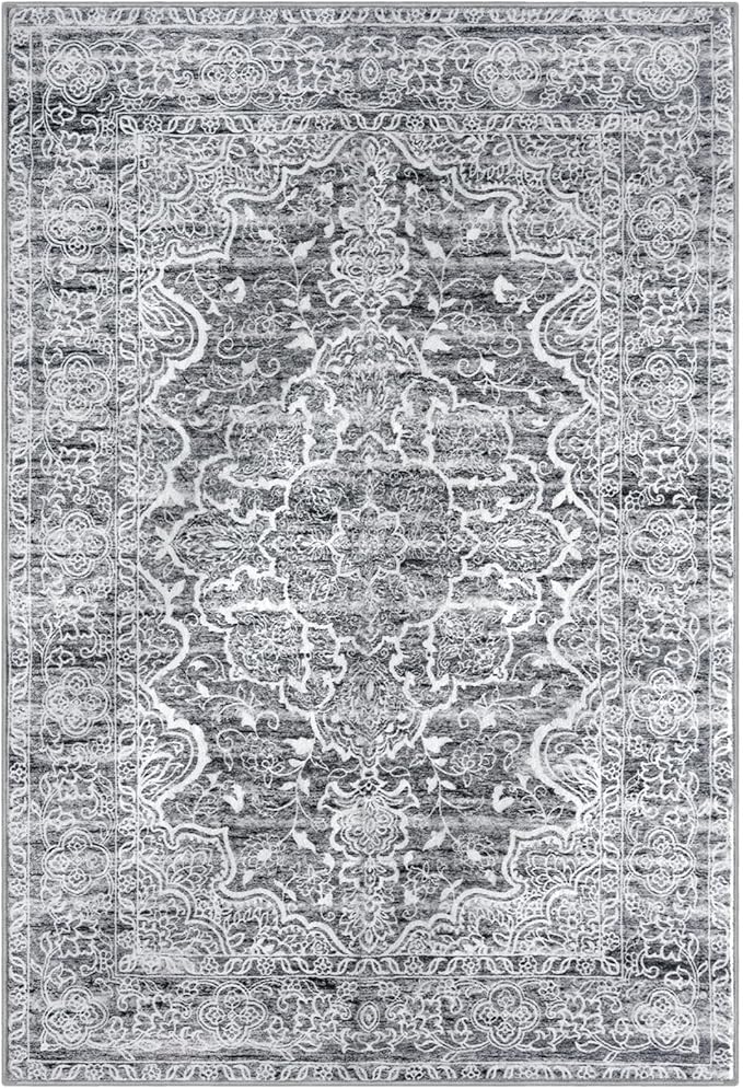 KUTA Vintage Rugs for Entryway Indoor Non-Slip Grey Blue White Washable Rug 2x3 Vintage Floral Soft Printed Doormat Small Accent Farmhouse Kitchen Throw Carpet for Entrance and Bedroom