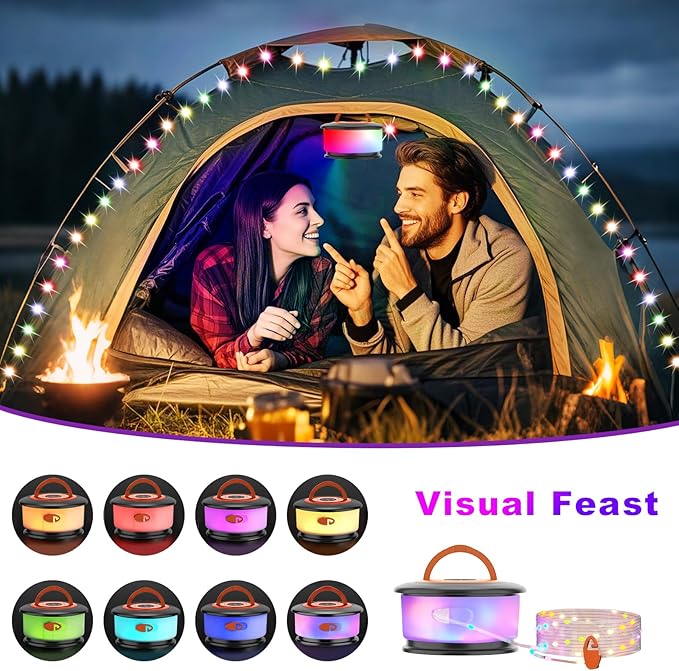 Camping String Lights, Retractable String Lights Camping with 19 Lighting Modes, 32.8 FT Outdoor Rechargeable String Lights, Portable Camping Tent Lights String for Party, Camping, Christmas(Orange)