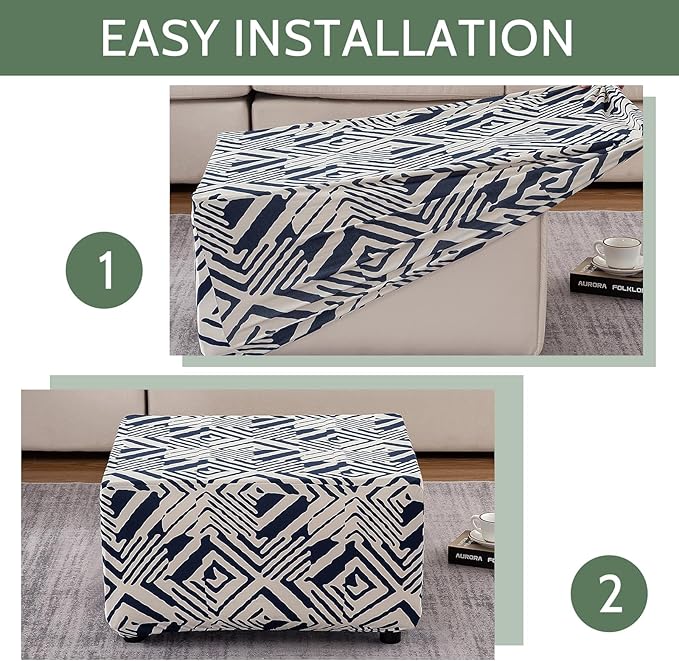 HAOYONG Ottoman Cover Square, Stretch Ottoman Slipcover Printed, SoftFoot Stool Cover Protector with Nonslip Elastic Bottom Removable Washable