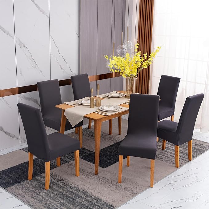 Sufdari Dining Chair Covers,Kitchen Chair Cover,Parsons Chair Slipcover,Spandex Chair Protectors for Dining Room Stretch Chairs Cover Set of 8 -Dark Gray