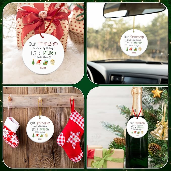 TEEZWONDER Christmas Friend Gifts for Women - Ceramic Christmas Ornaments 2025 for Tree Decorations - Inspirational BFF Bestie Gifts for Friends Women, Friend Gift Ideas, Friends Ornaments for Tree