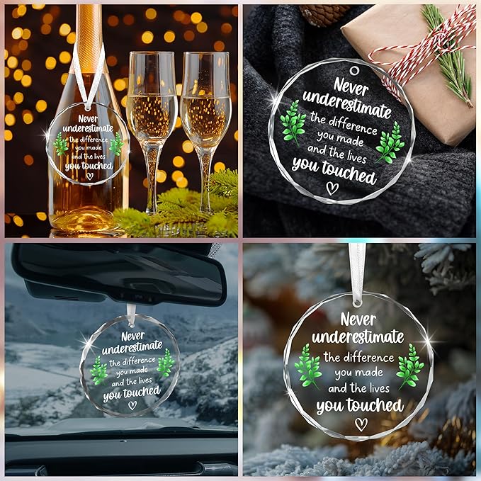 Christmas Thank You Gifts for Women Men - Glass Christmas Ornaments 2025 - Employee Appreciation Gifts for Teacher Coworkers Boss, Farewell Retirement Gift, Stocking Stuffers, Xmas Decorations