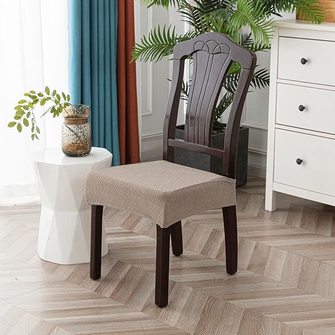 Genina Waterproof Seat Covers for Dining Room Chair Covers Waterproof Dining Chair Covers (6 PCS-Rear-Covered, Taupe)
