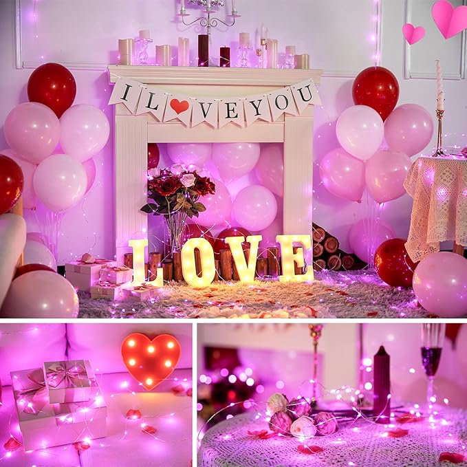 JMEXSUSS 2 Pack Pink Fairy Lights Battery Operated, Total 200 LED 66ft Twinkle String Lights with Remote, 8 Modes Pink Christmas Lights for Bedroom Tree Valentine's Day Anniversary Indoor Decor