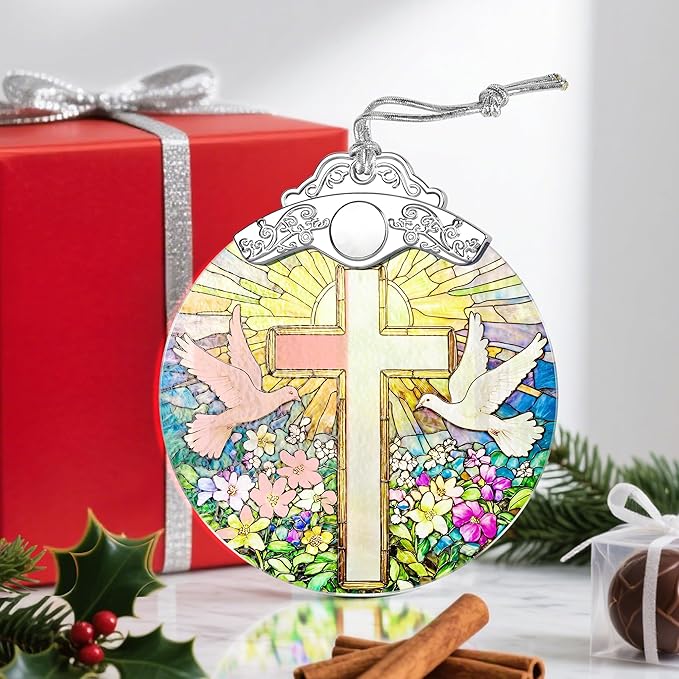 Christmas Ornament, Stained Glass Ornament, Christmas Ornaments for Tree, Hanging Ornaments for Home Decor & Xmas Decorations â Holiday Decor, Gift Ideas, Perfect Holiday & Xmas Gifts - Cross
