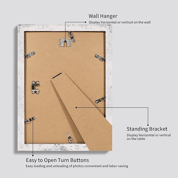 iRahmen 9x12 Picture Frame Set of 4 with Tempered Glass, Distressed White Frame Display 6x8 Picture with Mat or 9 x 12 Without Mat, Wooden Photo Frame for Wall Mount and Tabletop Display