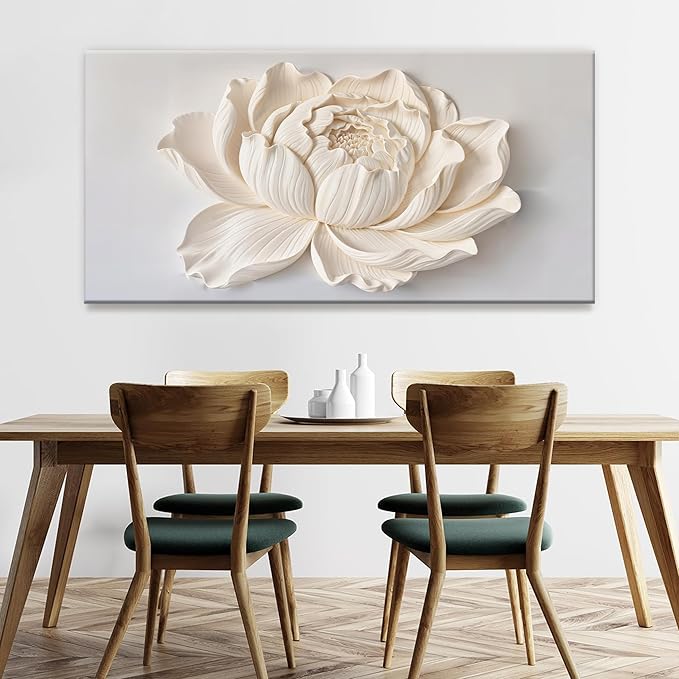 TAIJXAGSG Modern Wall Art White Flower Canvas Art Wall Decor Wall Decor Prints Painting Wall Art Picture For Bedroom Living Room Dining Room Home Office Artwork 24"×48" Ready To Hang
