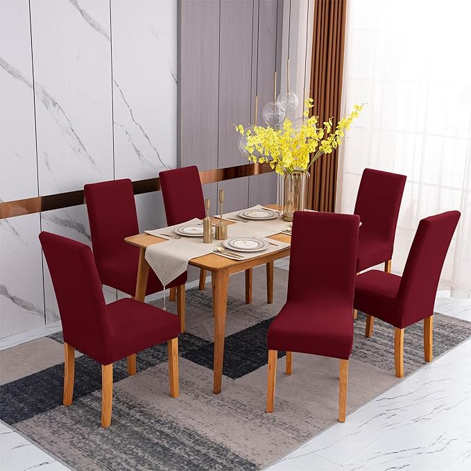 Sufdari Dining Chair Covers,Kitchen Chair Cover,Parsons Chair Slipcover,Spandex Chair Protectors for Dining Room Stretch Chairs Cover Set of 8 -Burgundy