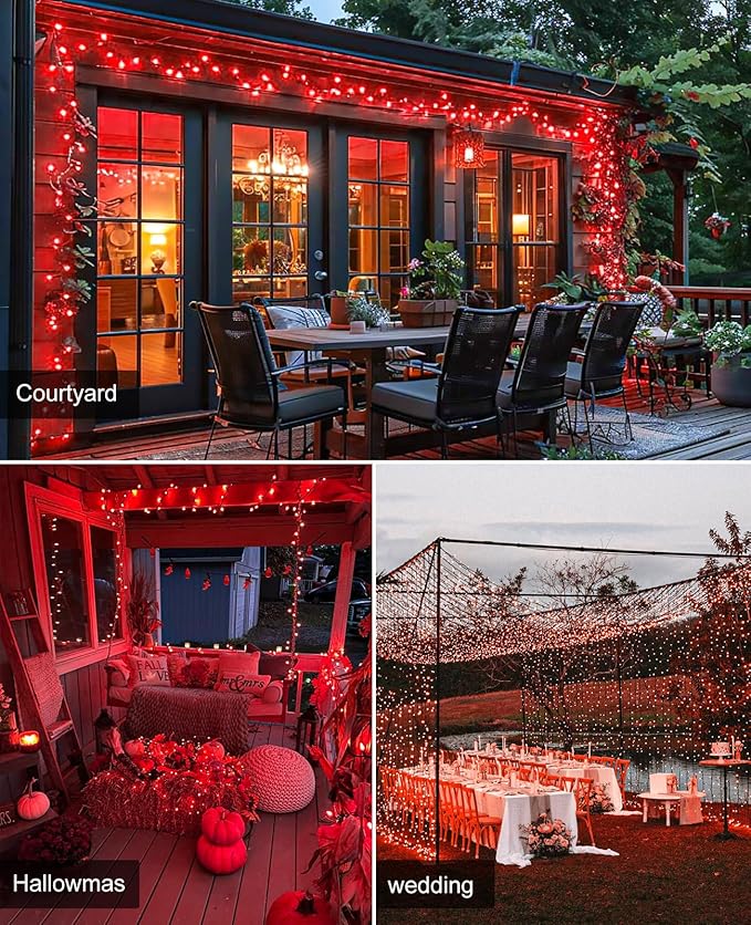 Red Christmas Lights Outdoor, 80FT 240 LED Christmas Tree Lights Waterproof Plug in, 8 Modes Connectable Christmas Decorations Green Wire for Indoor Home Patio Holiday