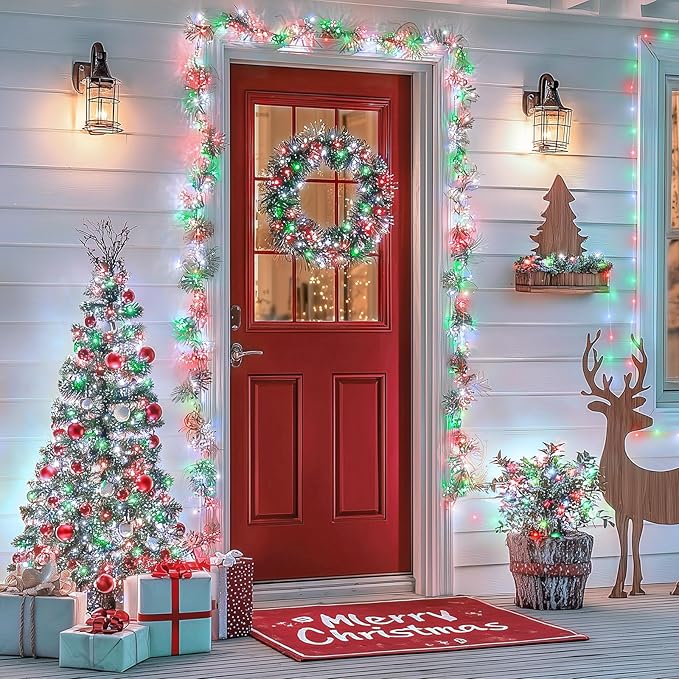 JMEXSUSS 2 Pack Christmas Fairy Lights Battery Operated with Remote, Total 200 LED 66ft Battery Powered Twinkle String Lights for Bedroom Tree Mantel Wall Ceiling Christmas Decor, Red White and Green