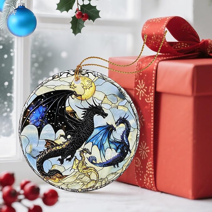 Christmas Ornaments, Dodosky 2.8in Ceramic Dragon Ornament, Xmas Decor, Christmas Tree Ornaments, Xmas Decorations for Tree, Holiday Ornament, Gift Ideas, Dragon Lovers Gifts, Gifts for Friends