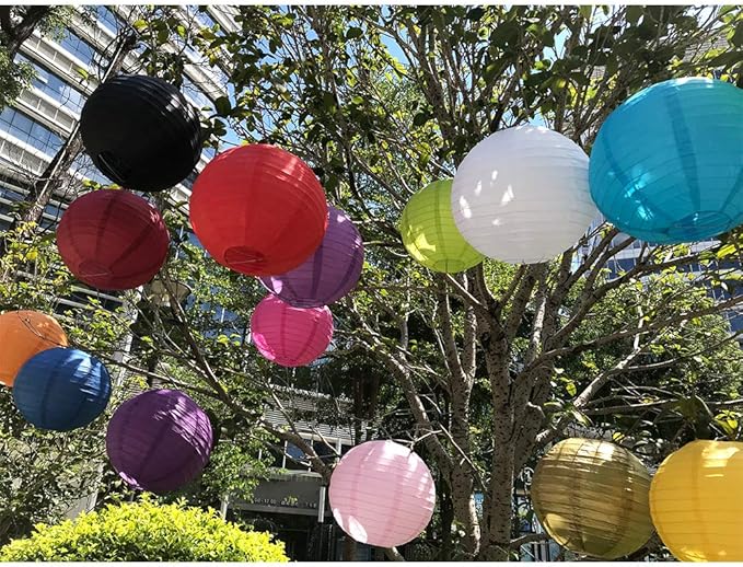BEISHIDA 10Pcs White Paper Lanterns Decorative Chinese/Japanese Hanging Round Paper Lanterns Lamp for Birthday, Wedding, Christmas, Bridal, Home Decor, Party Decoration(Size of 4”, 6”, 8”, 10”)
