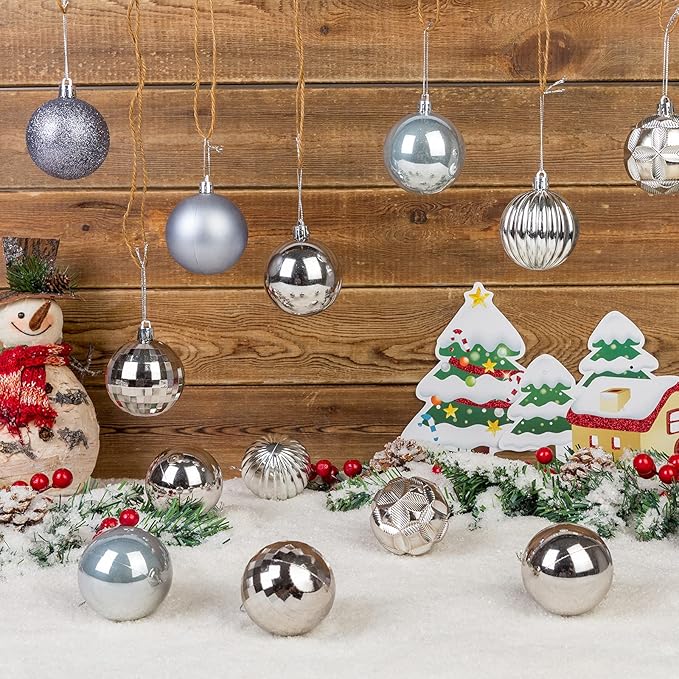 AMS 2.36''/60mm 34ct Christmas Ball Large Ornaments Party Decorations Shatterproof Festival Pendant Hangings for Xmas Tree Decor (60mm, Grey)