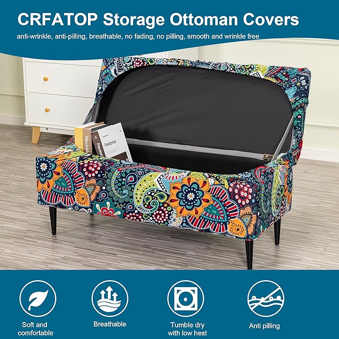 CRFATOP Printed Rectangle Ottoman Stool Cover Stretch Folding Storage Footstool Bench Slipcovers Upholstered Foot Chest Chair Covers Washable Entryway Furniture Protector with Elastic Bands,S,11