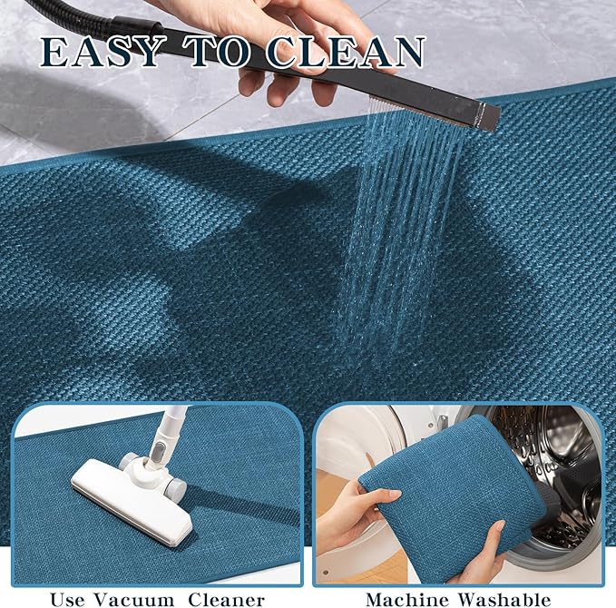 chakme Bathroom Rugs Mat 36x24, Ultra Thin Non Slip Bath Mat Large Quick Dry Absorbent Bath Mat for Bathroom, (Dark Blue, 36"x24")