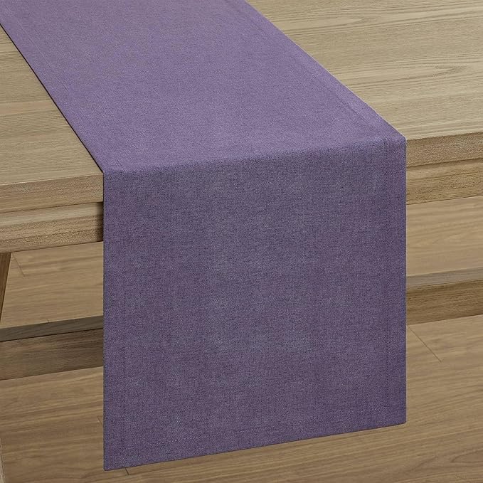 ZeeMart Basic Linen Style Table Runner, 14 x 90 Inch Dark Purple Chambray, Rustic Farmhouse Purple Table Runners 90 Inches Long, Everyday Polyester Table Runner - Machine Washable & Easy Care
