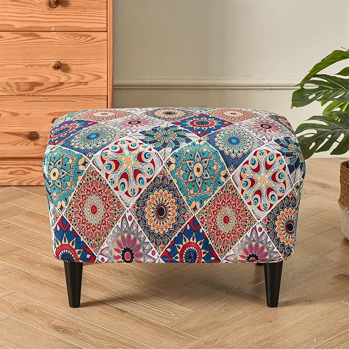 Eco-Ancheng Ottoman Cover Rectangular Storage Ottoman Slipcover Footrest Stool Covers with Nonslip Elastic Bottom