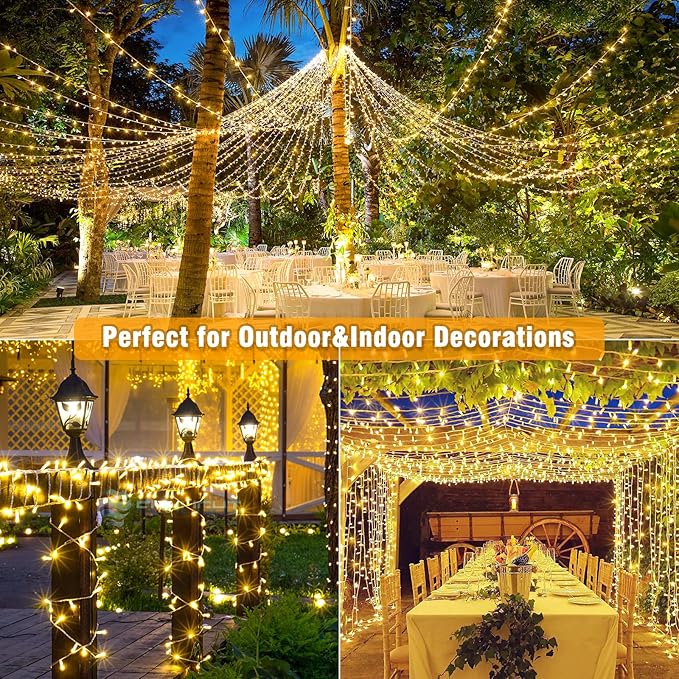 800 LED Christmas Lights Outdoor Indoor, Warm White Christmas Lights 8 Modes Clear Wire Waterproof, Plug in Twinkle Fairy String Light for Xmas Tree Wedding Bedroom Decorations