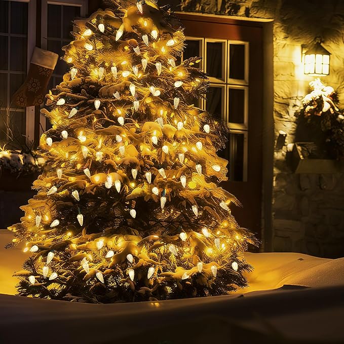 WBao C6 Battery Operated Christmas Lights 60 LED 20ft String Lights with 8 Modes, Auto Timer, Waterproof for Indoor Outdoor Christmas Trees, Fence, Stairs Xmas Decorations, Warm White