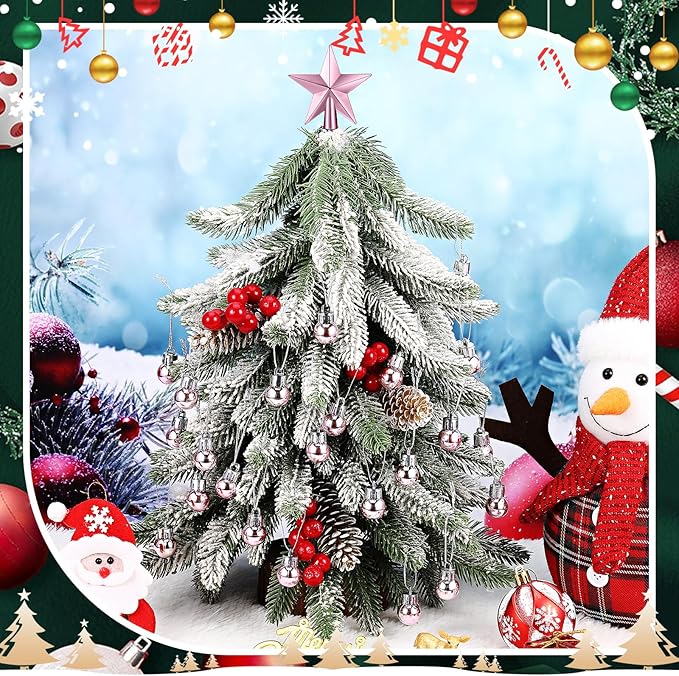 25 Pcs Christmas Balls Ornaments Set Mini Tree Decoration 0. 79 Inch Christmas Ball Tree Topper Star Hanging Ornaments for Party Decoration(Pink)