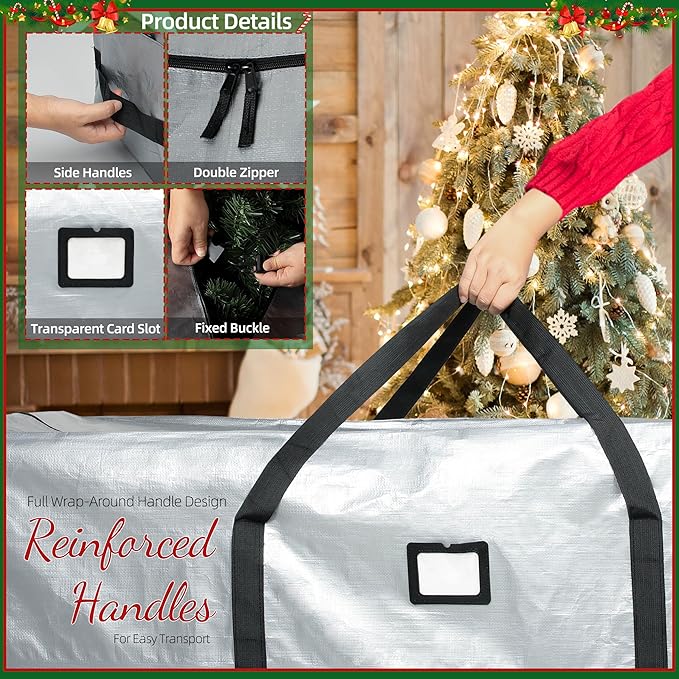 Large Christmas Tree Storage Bags Heavy Duty Tree Bags Holiday Storage Bags Protects From Moisture Or Dust,Alternative To Xmas Tree Storage Box (Gray, 9 Ft)