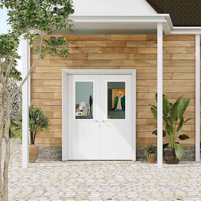 Exterior Doors, 60" x 80", 1-Panel Clear Glass Front Door, Solid Wood & MDF Entry Doors, Waterproof Primed, Easy DIY Install