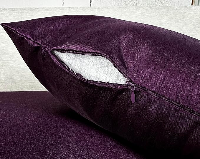 Aiking Home 24x24 Inches Faux Silk Square European Shams, Zipper Closure, Eggplant (Set of 2)