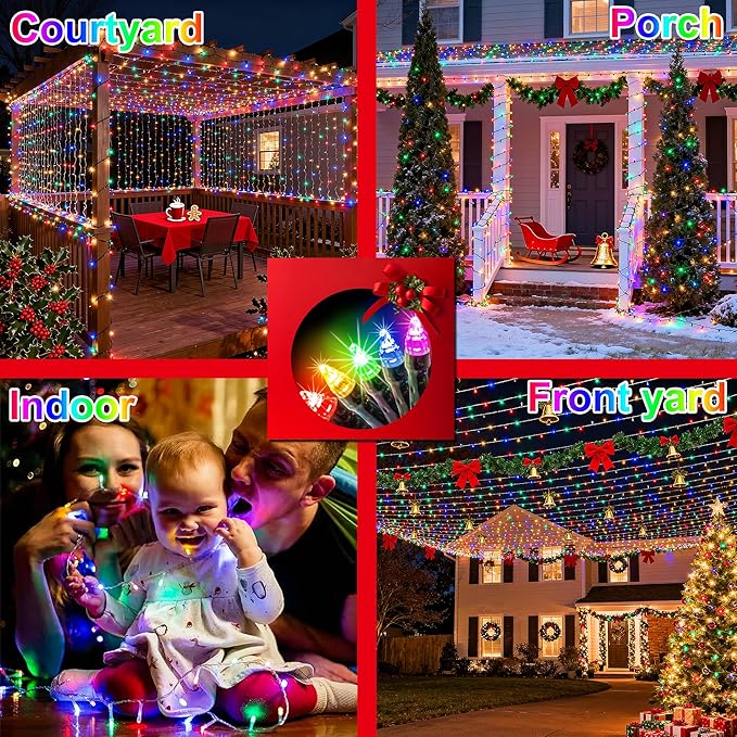 240FT 750LED Christmas Lights,12 Modes Multicolor Outdoor String Lights with Timer & Dimmable, Waterproof Green Wire Christmas String Lights for Indoor Tree Xmas Patio Fence Wedding Party Decor