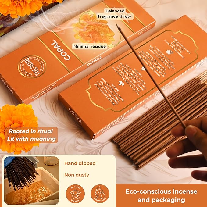 Copal Incense Sticks - Pack of 100 Insence-Sticks for Spiritual Purification - Made with Natural Non Toxic Incienso De Copal - Scented Insense Agarbatti Incents