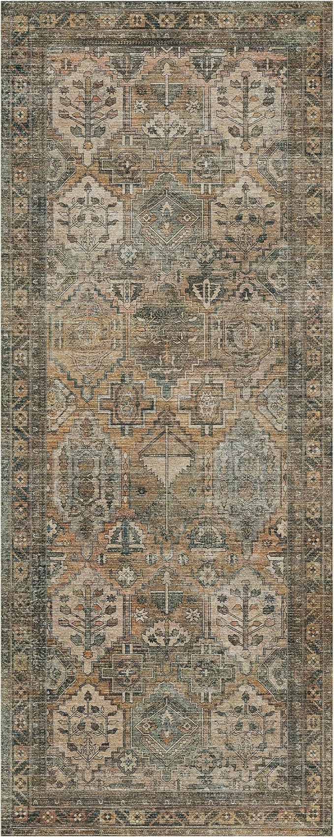GENIMO 2x8 Runner Rugs for Hallway, Machine Washable Non Slip Vintage Rugs, Low Pile Lightweight Soft Print Rug for enrtyway, Corridor, Home, Office, Kitchen, Muted Taupe