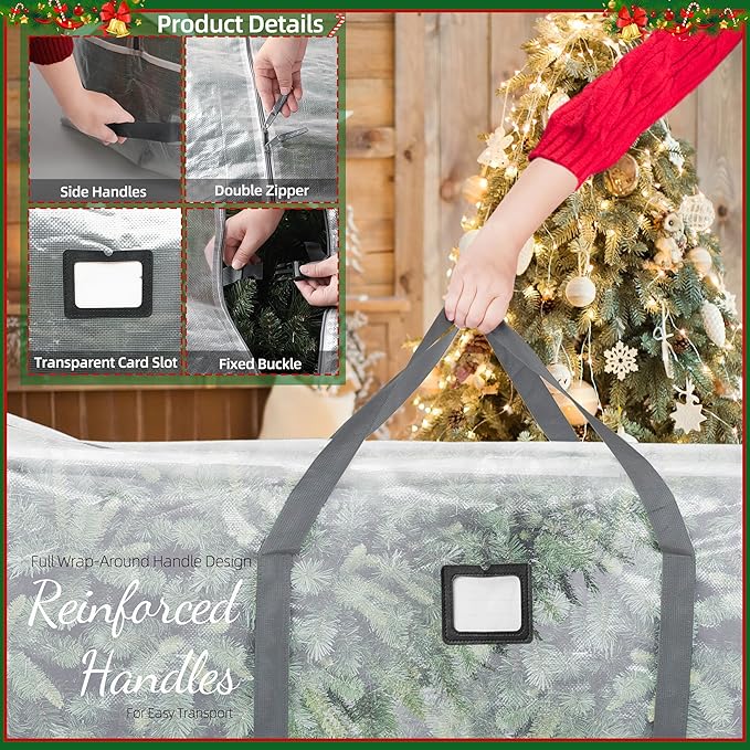 Large Christmas Tree Storage Bags Heavy Duty Tree Bags Holiday Storage Bags Protects From Moisture Or Dust,Alternative To Xmas Tree Storage Box (Transparent, 7.5 Ft)