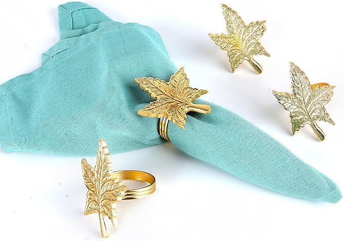 ALPHA Living HOME Leaf Decor Napkin Rings - 12 Pcs Modern Napkin Ring Dining Metal Table Décor for Wedding, Holiday, Thanksgiving, Christmas, Formal Dining & Special Occasions (Gold)