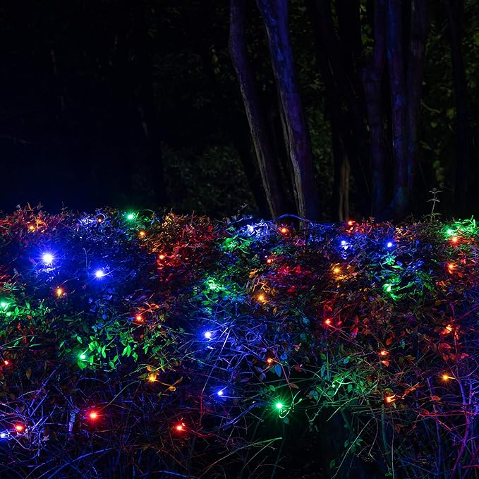 Wintergreen Lighting 100 Count M5 Multicolor LED Christmas Net Lights, 4 x 6 ft Green Wire Indoor/Outdoor Commercial Grade Outdoor Christmas Decorations for Hedges & Bushes