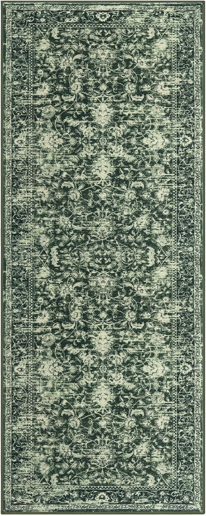 KILOCOCO Hallway Runner 2x5 Kitchen Runner Rug Printed Vintage Floral Washable Non-Slip Runners for Hallways Laundry Room Rugs Distressed Boho Rug Runners for Bedroom, Green