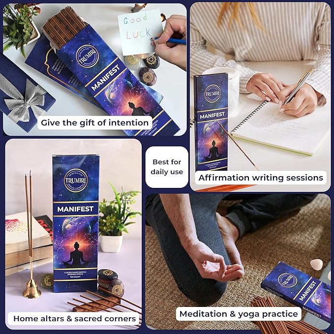 Manifest Incense Sticks - Pack of 100 Insence-Sticks - Made with Natural Raw Ingredients - Manifestation Insense Indian Spiritual Agarbatti Non Toxic Incents