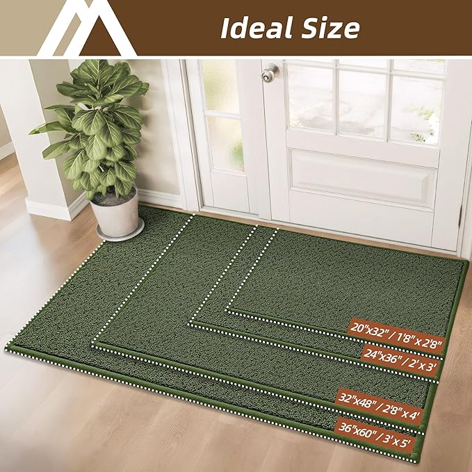 COSY HOMEER-Door-Mat 20" x 32" Non Slip Absorbent Entryway Rugs Dirt Trapper Doormats Washable Entrance Mats Low Pile Welcome Floor Mat for Front Back Door and Entry Mats,Green