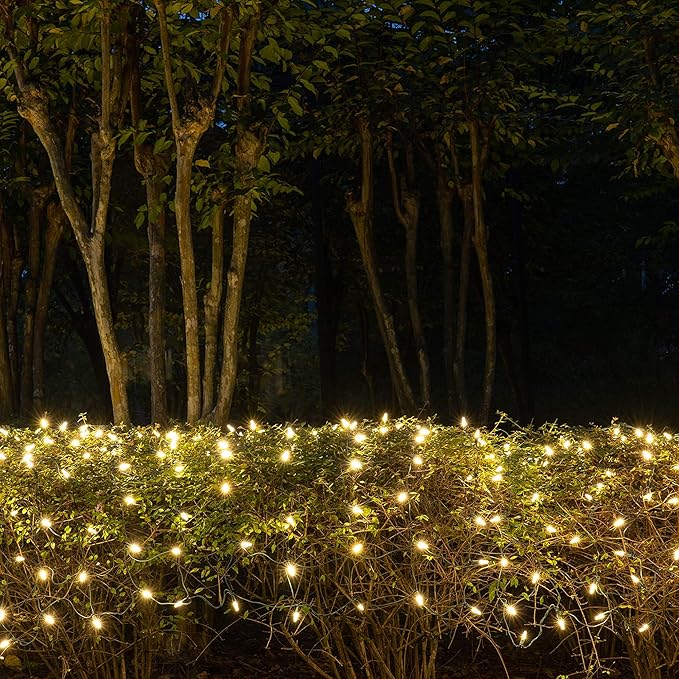 Wintergreen Lighting Set of 100 Warm White LED Christmas Net Lights, Outdoor Christmas Decorations, Green Wire (4 x 6 ft, M5 Lights, LED Warm White)