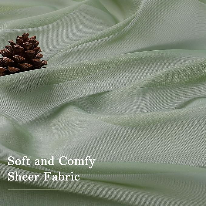 Lecloud Sage Green Sheer Curtains 96 Inches Long 2 Panels, Solid Airy Voile Dual Rod Pocket Sheer Curtains, Elegant Light Filtering Window Curtain Drapes for Living Room Bedroom Balcony, 59" W x 96" L