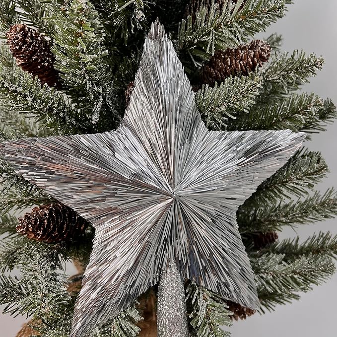 10" Elegant Christmas Star Tree Topper - Classic Star Top - Unique Design - Luxury Stars - Handmade Tree Top - Tinsel Decorations - Holiday Decor for Medium and Big Trees - Large 10 inch (Silver)