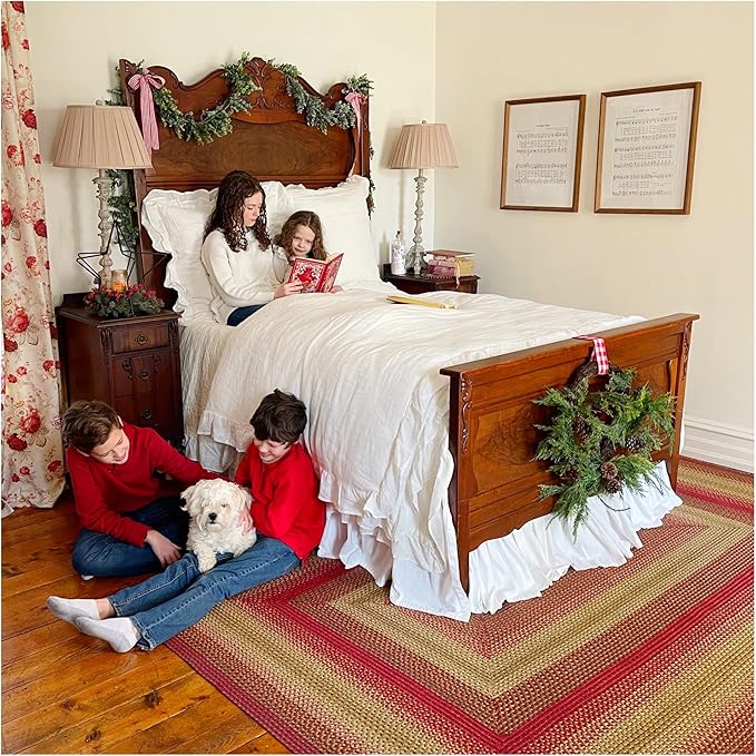Homespice Cider Barn Cranberry Red Braided Area Rugs, Jute, 5x8' Rectangle - Perfect Country Primitive Decor for Dining Room, Bedroom, Everywhere