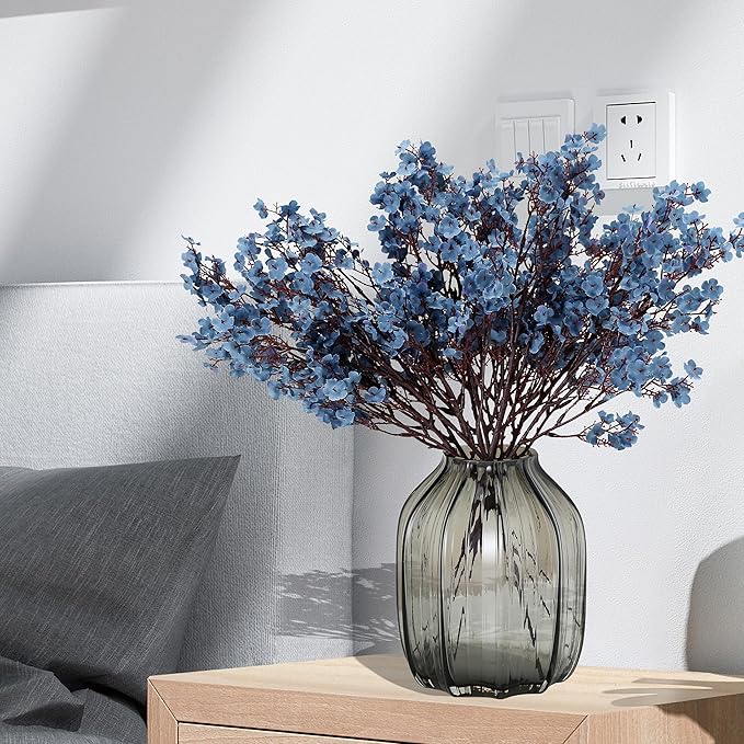 JAKY-Global Babys Breath Silk Artificial Flowers Bulk 6pcs for Fall Decor Fake Flower Bouquet Bulk for Home Kitchen Indoor Bouquet Floral Arrangement Table Centerpieces Party Decor(Blue Ashes)