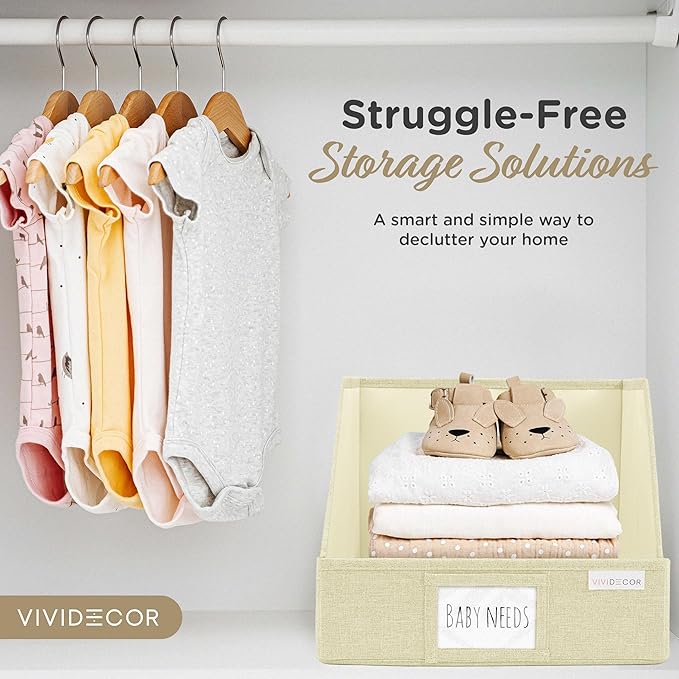 Trapezoid Closet Bins for Shelves – 12x12x10 Fabric Storage Baskets, Collapsible Organizer Boxes for Linen, Baby Clothes, Seasonal Storage – Light Beige, 3 Pack