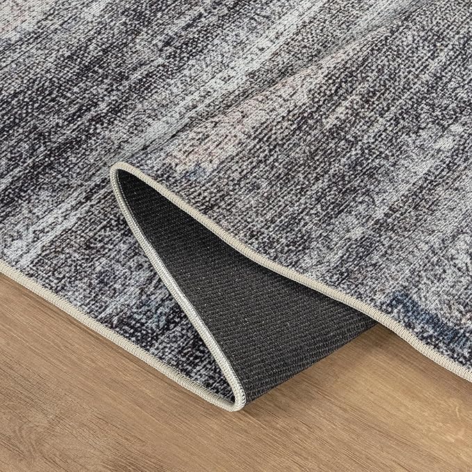 Bloom Rugs Washable Non-Slip 4' x 6' Rug - Gray/Blue/Blush Modern Abstract Area Rug for Living Room, Bedroom, Dining Room, and Kitchen - Exact Size: 4' x 6'