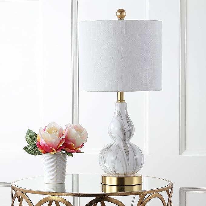 JONATHAN Y JYL1028D Anya 20.5" Mini Glass LED Table Lamp, Transitional, Glam, Midcentury, Modern, Elegant, Office, Living Room, Family Room, Dining Room, Bedroom, Hallway, Foyer, Black/White