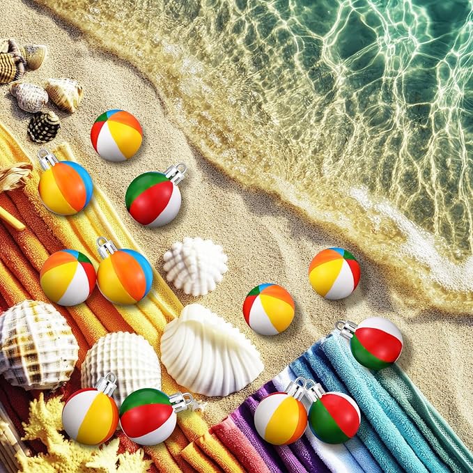 36 Pcs Mini Beach Ball Ornaments for Christmas Tree 1.2 Inch Shatterproof Plastic Summer Hanging Balls Decoration for Christmas Hawaiian Party Tropical Decorative Supplies(Classic)